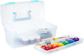 ArtBin 6937AG Essentials Lift-Out Tray Box, Portable Art & Craft Organizer with Handle and Tray, Clear/Aqua