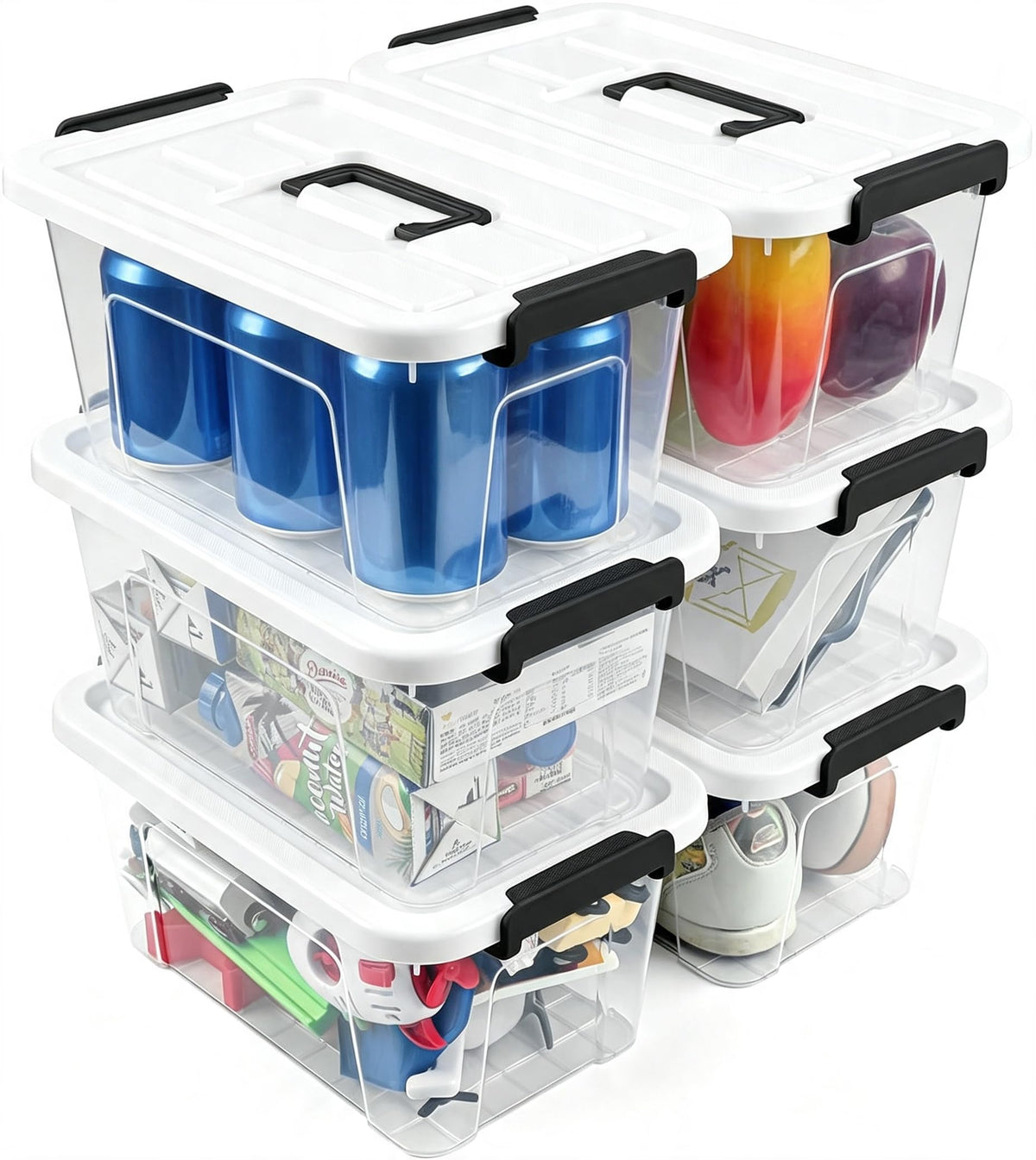 Storage Bins with Lids,7Qt Clear Stackable Storage Containers With Lids Buckle Latches.Perfect for LEGO, Crafts, Office Supplies, and Dorm Room Organization,6-Pack (Clear)