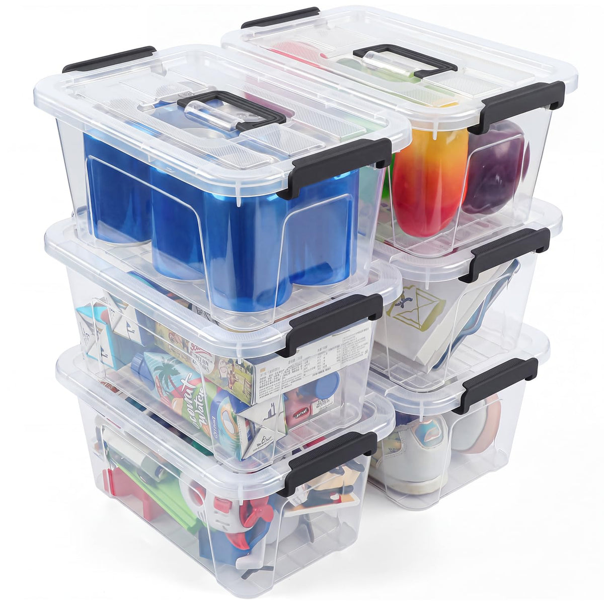Storage Bins with Lids,7Qt Clear Stackable Storage Containers With Lids Buckle Latches.Perfect for LEGO, Crafts, Office Supplies, and Dorm Room Organization,6-Pack (Clear)