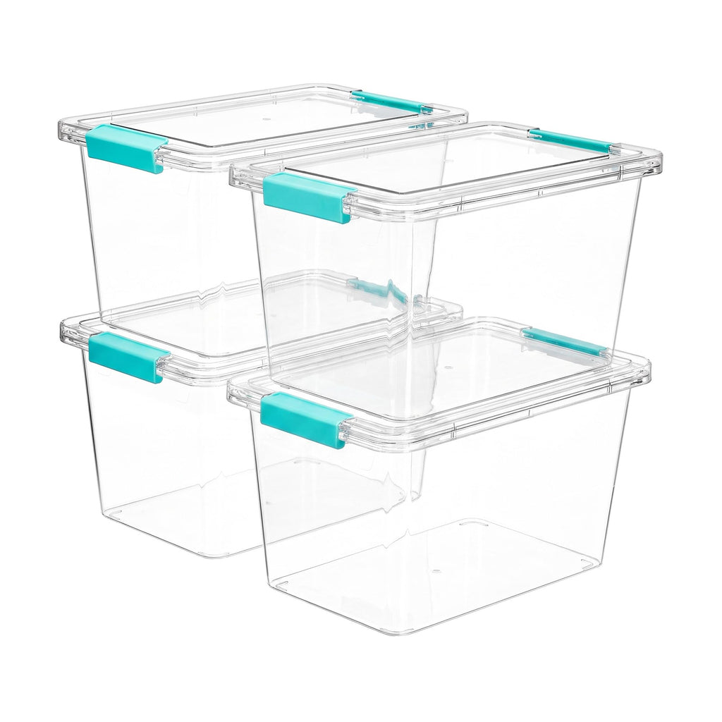 Vtopmart 4 Pack 6 Qt Plastic Storage Bins with Lids, Clear Sensory Bins | Stackable Containers for Organizing School & Office Supplies, Arts & Crafts Organizers and Storage for Home, Craft Room