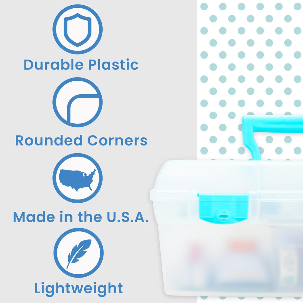 ArtBin 6937AG Essentials Lift-Out Tray Box, Portable Art & Craft Organizer with Handle and Tray, Clear/Aqua