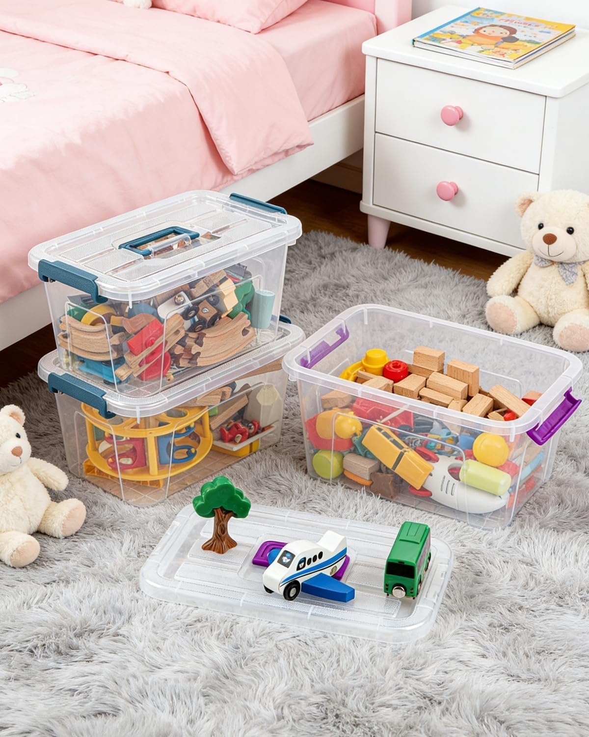 Storage Bins with Lids,7Qt Clear Stackable Storage Containers With Lids Buckle Latches.Perfect for LEGO, Crafts, Office Supplies, and Dorm Room Organization,6-Pack (Clear)