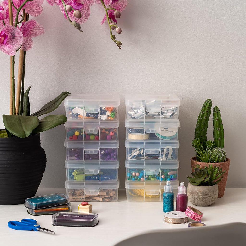 IRIS USA Clear Cases |Made in USA| Plastic Box Organizers (10-Pack)- Small | Bead Storage Organizing Containers with Snap Lid for Arts, Crafts, Ephemera, Stickers, & Dance Cheer