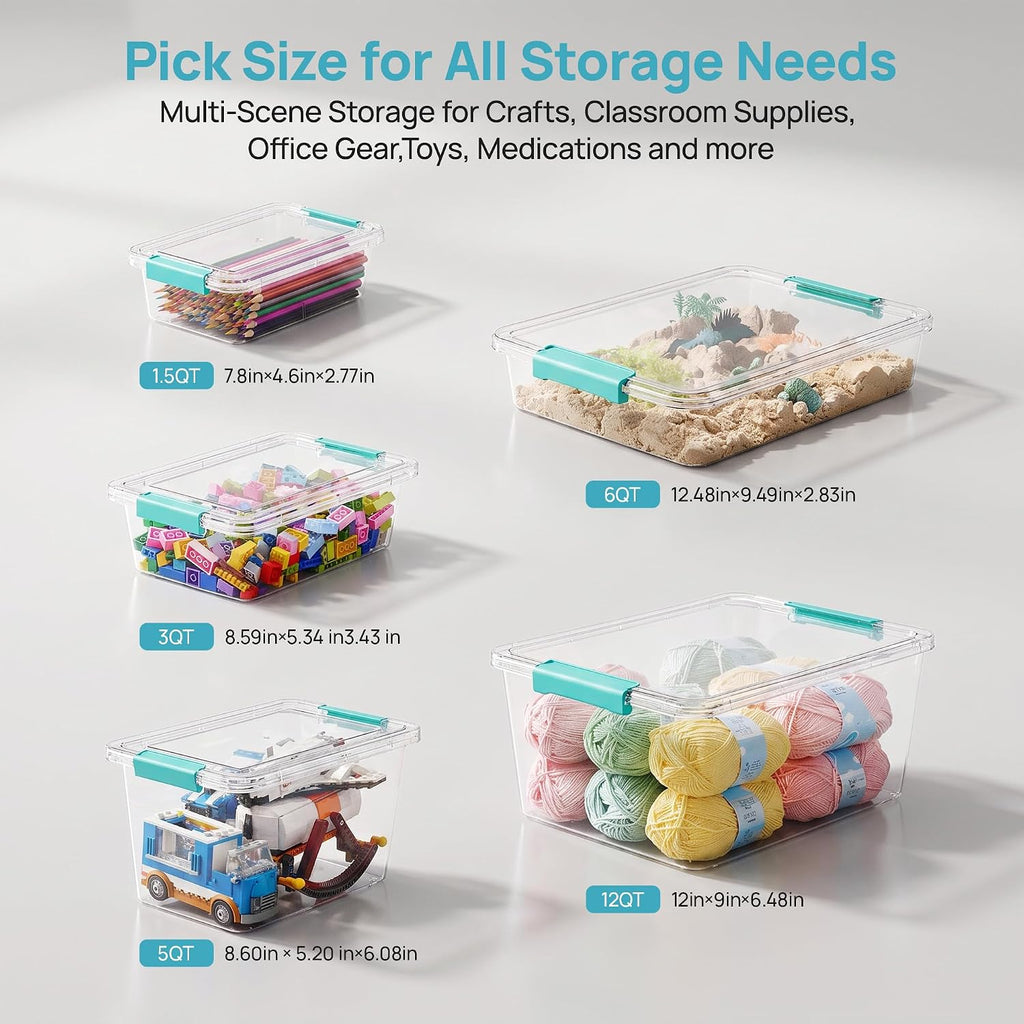 Vtopmart 4 Pack 6 Qt Plastic Storage Bins with Lids, Clear Sensory Bins | Stackable Containers for Organizing School & Office Supplies, Arts & Crafts Organizers and Storage for Home, Craft Room
